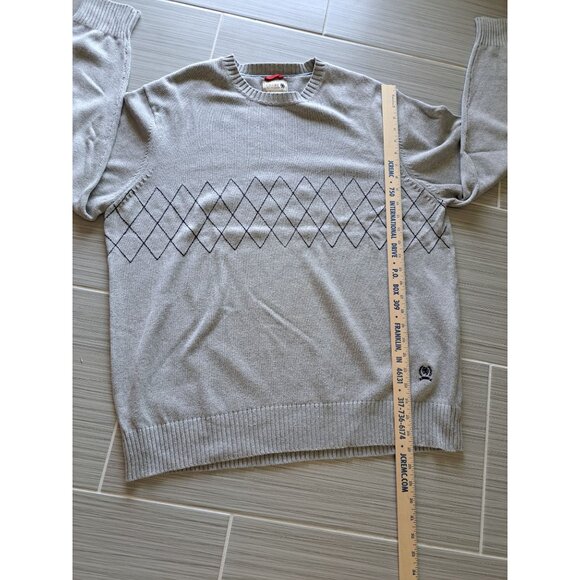 Tommy Hilfiger Crest XL Gray Crewneck Sweater Black Argyle Pattern Ribbed Men's - Picture 6 of 9
